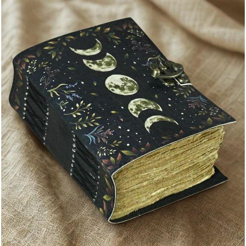 Vintage Leather Journal, Moon Phase Handmade Fat Leather Journal, Blank Spell Book of Shadows, Sketchbook, Gifts For Him Her