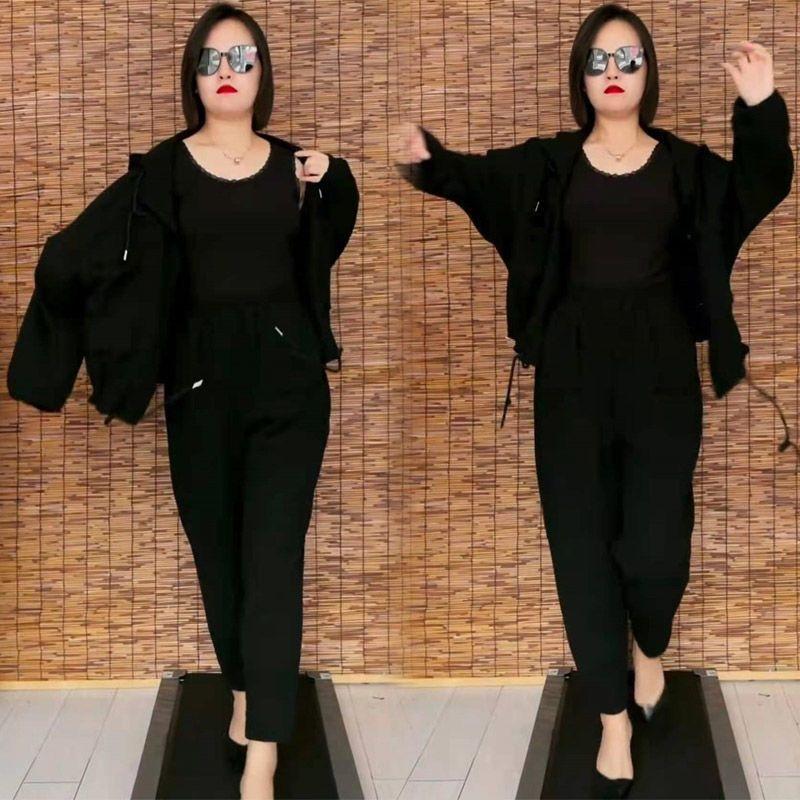 

Women s 2Pcs Casual Tracksuit Long Sleeve Button Jacket Elastic Waist Jogger Pants Loose Fit Loungewear Set 4XL чёрный
