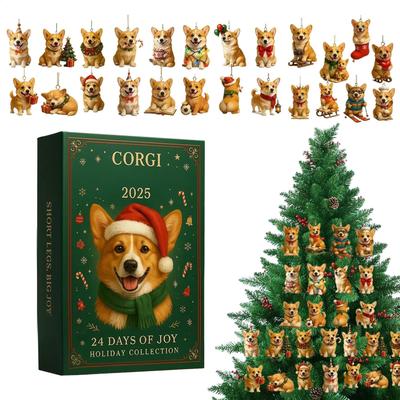 Christmas Tree Dog Pendant Decorations 2D Acrylic Christmas Ornament 24 Days Dog Advent Calendar 2025 Xmas Navidad Party