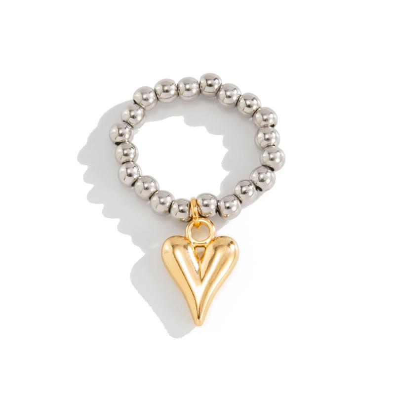 Ins Jednoduchý prsten na prst se srdíčkem Prsten s korálkovým řetízkem s přívěskem srdce pro ženy Osobnostní kovové prsteny Dámské šperky