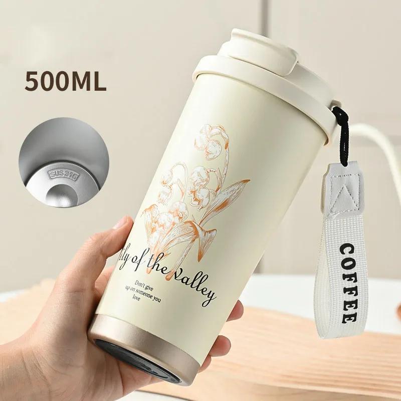 Stainless Steel Vacuum Cup Insulated Travel Mug Double Wall Powder Coated Coffee Travel Mug With Lid LWY001