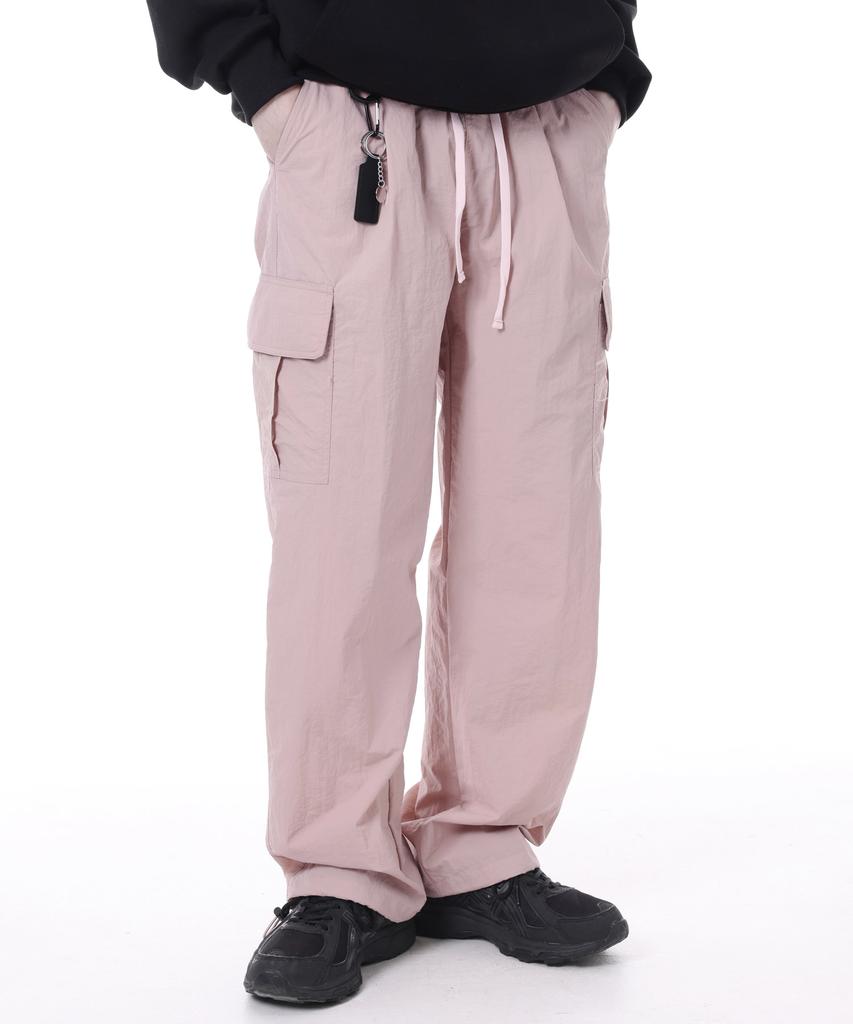 MODERMENT [Nylon] Semi-Wide String Cargo Pants [Pink]