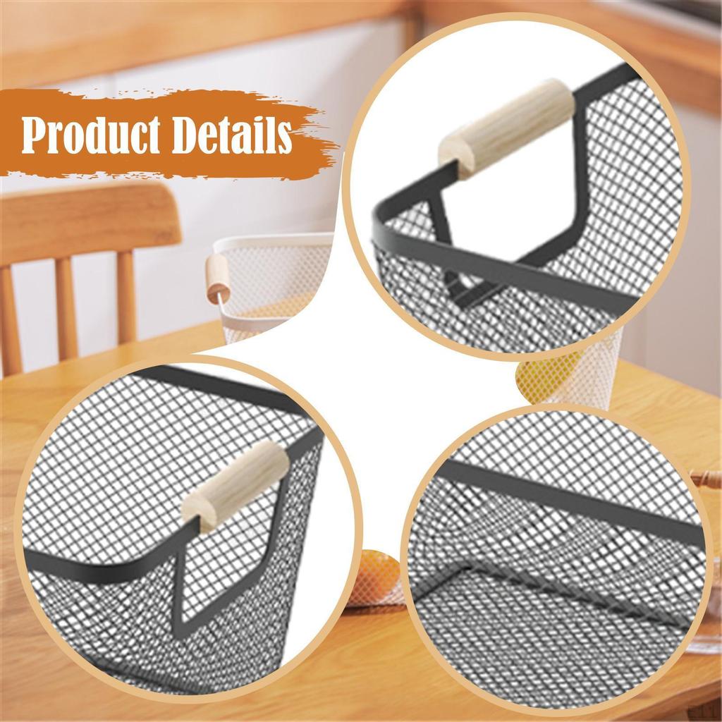 Mesh Container with Wooden Handles for Kitchen Organization And Vegetable Storage