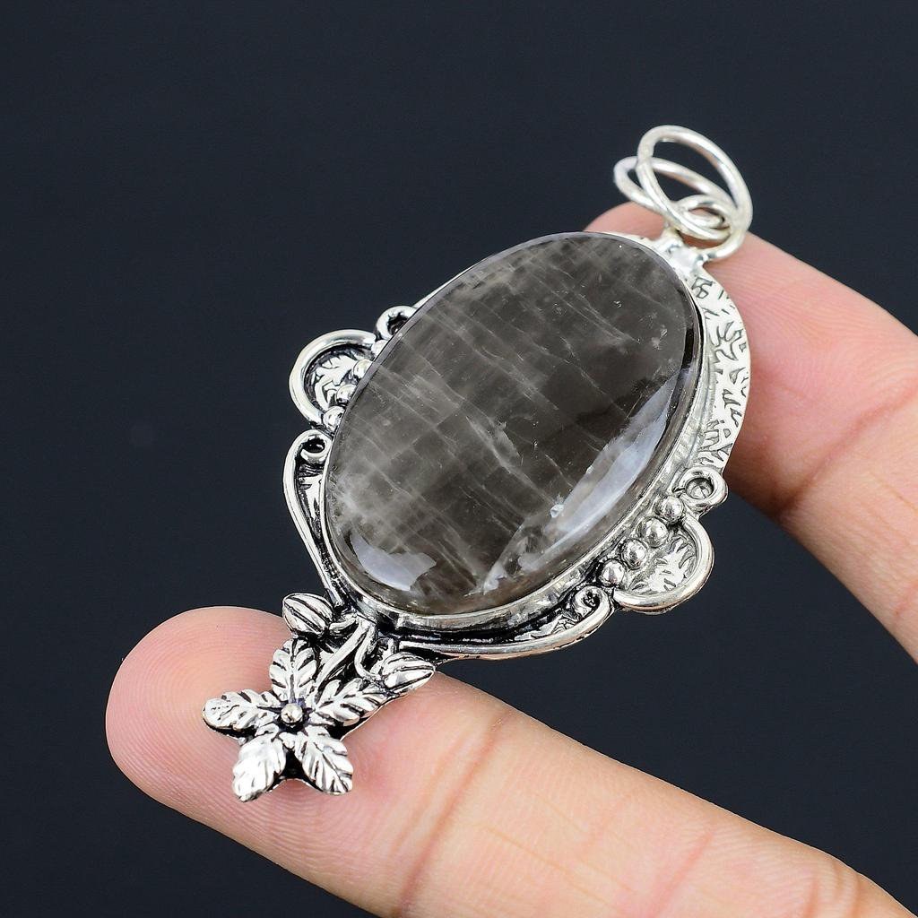 Sisters Day Sale 925 Sterling Silver Natural Fume Agate Flower Pendant Jewelry