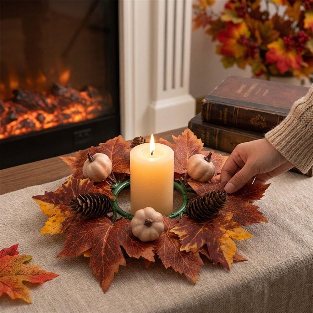 Simulation Artificial Maple Leaves Garland Pumpkins Fall Mini Wreath Fireplace Window