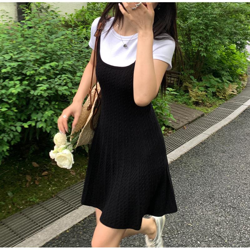 

Платье-сарафан с тонкой горловиной, женская юбка с переплетением, летняя новая юбка с завышенной талией one size fits all чёрный