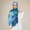 New Shimmer Satin Silk Hijab For Muslim Women Long Scarf Watercolor Print Headscarf Foulard Islam Head Cover Shawl Wrap Bandana