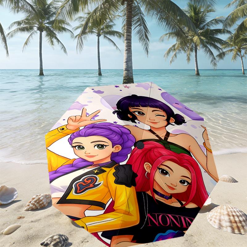 KPop Dämonenjäger Druck Regenschirm Automatisches Öffnen/Schließen - Tragbares Faltbares Design - Tägliche Nutzung für Reisen/Outdoor - Geschenk zum Geburtstag