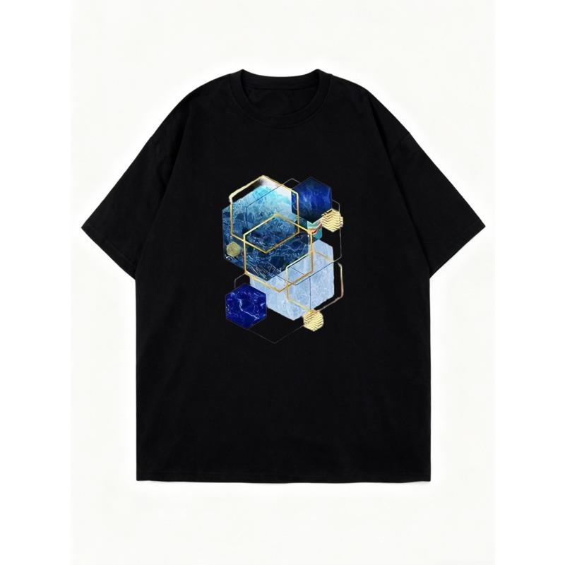 Schwarzes Oversized T-Shirt mit geometrischem Kristallmuster für Freizeitkleidung