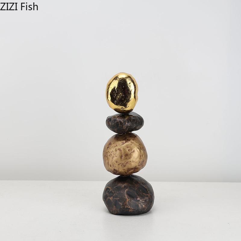 Simulated Stone Stacking Statue Desk Decoration Creative Gold-plated Stone Sculpture Resin Crafts Ornaments Room Aesthetic Decor