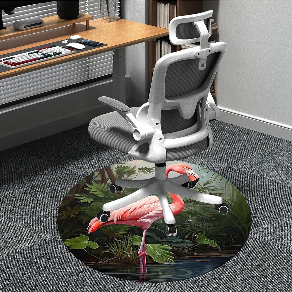1pcFlamingo Jungle Office Round Area Rug, Indoor Mat Suitable ForOffice, Under Office Chairs Bedroom Living Room Home Decor, Room Deco 051