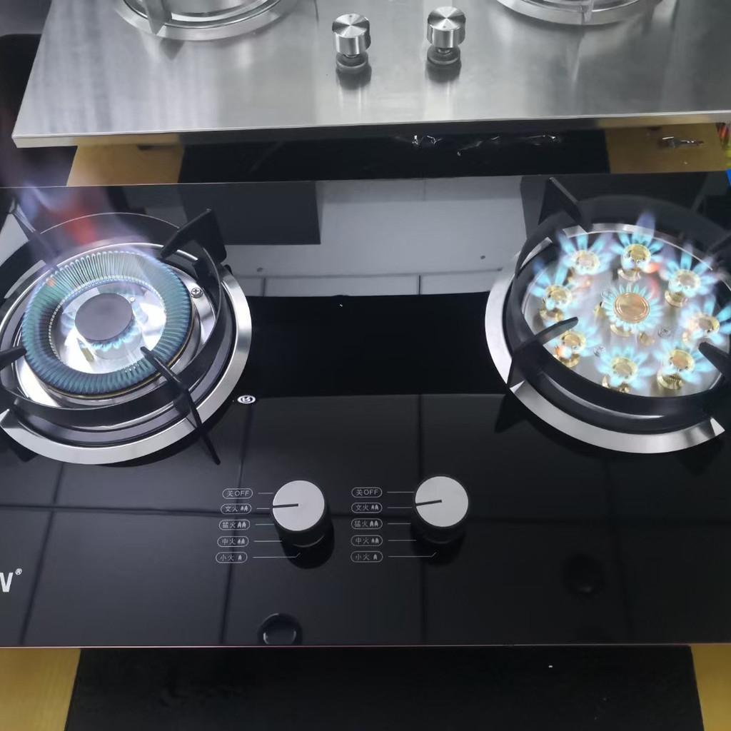 Aragaz dublu de uz casnic 7,0 kW, aragaz cu flacără mare, sticlă rezistentă la explozii, aragaz pe gaz lichefiat/natural, plită pe gaz încorporabilă