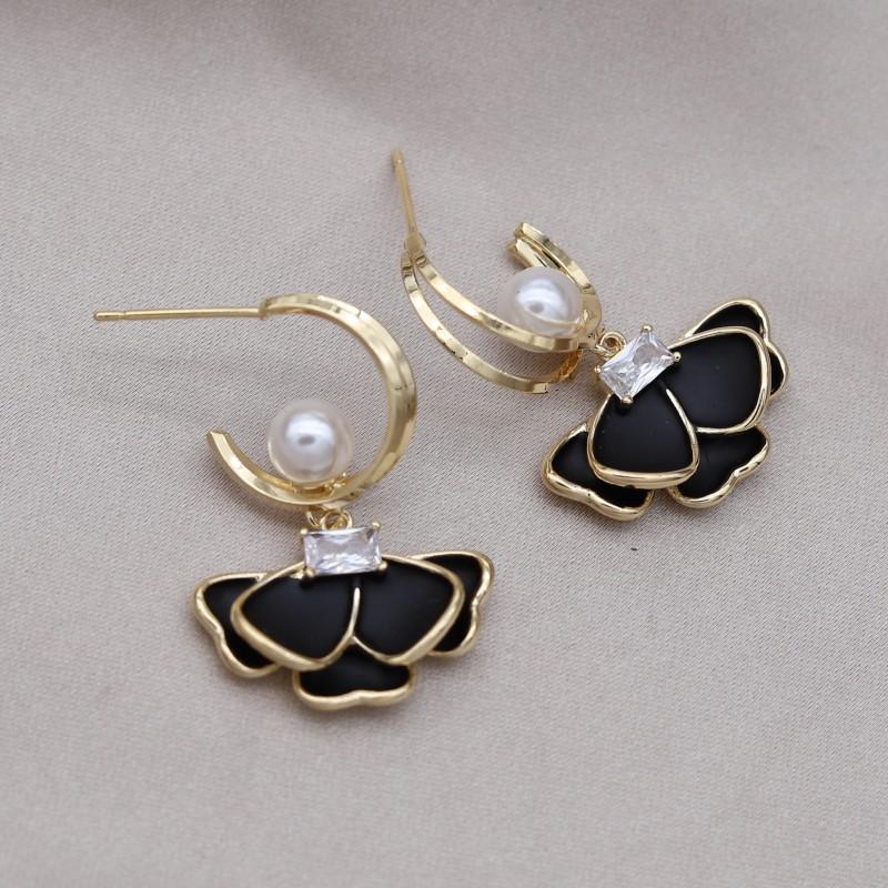Korejský nový design módní šperky perla zirkon Černá kamélie přívěsek náušnice elegantní dámské doplňky pro každodenní práci