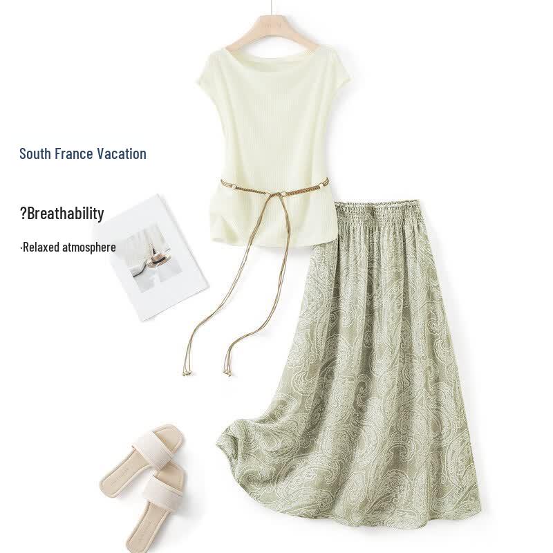 IHIMI French Print Skirt Set L