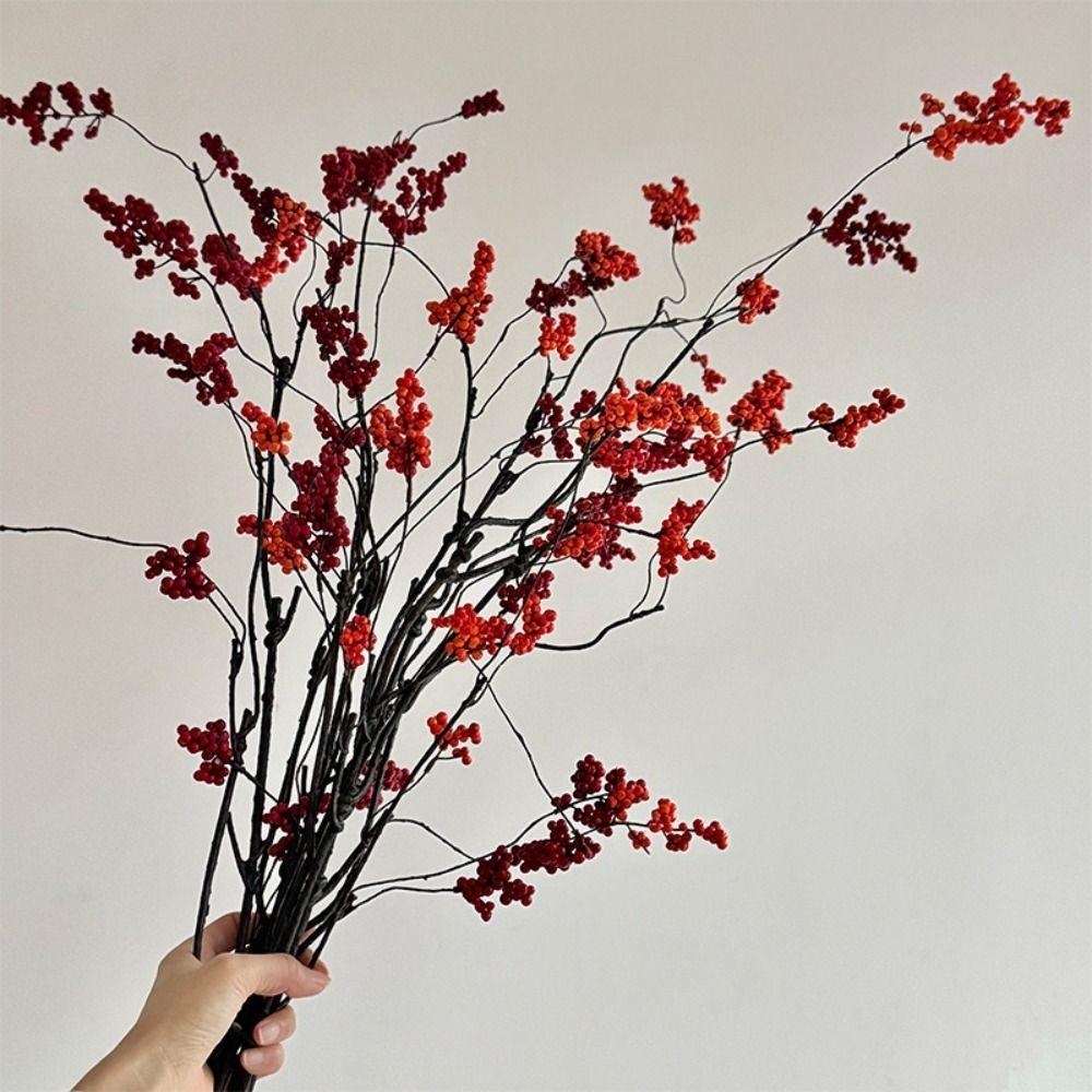 Floral Decor Artificial Berry Fruit Branch Red Fruit Berries Artificial Flowers  Home Decoration