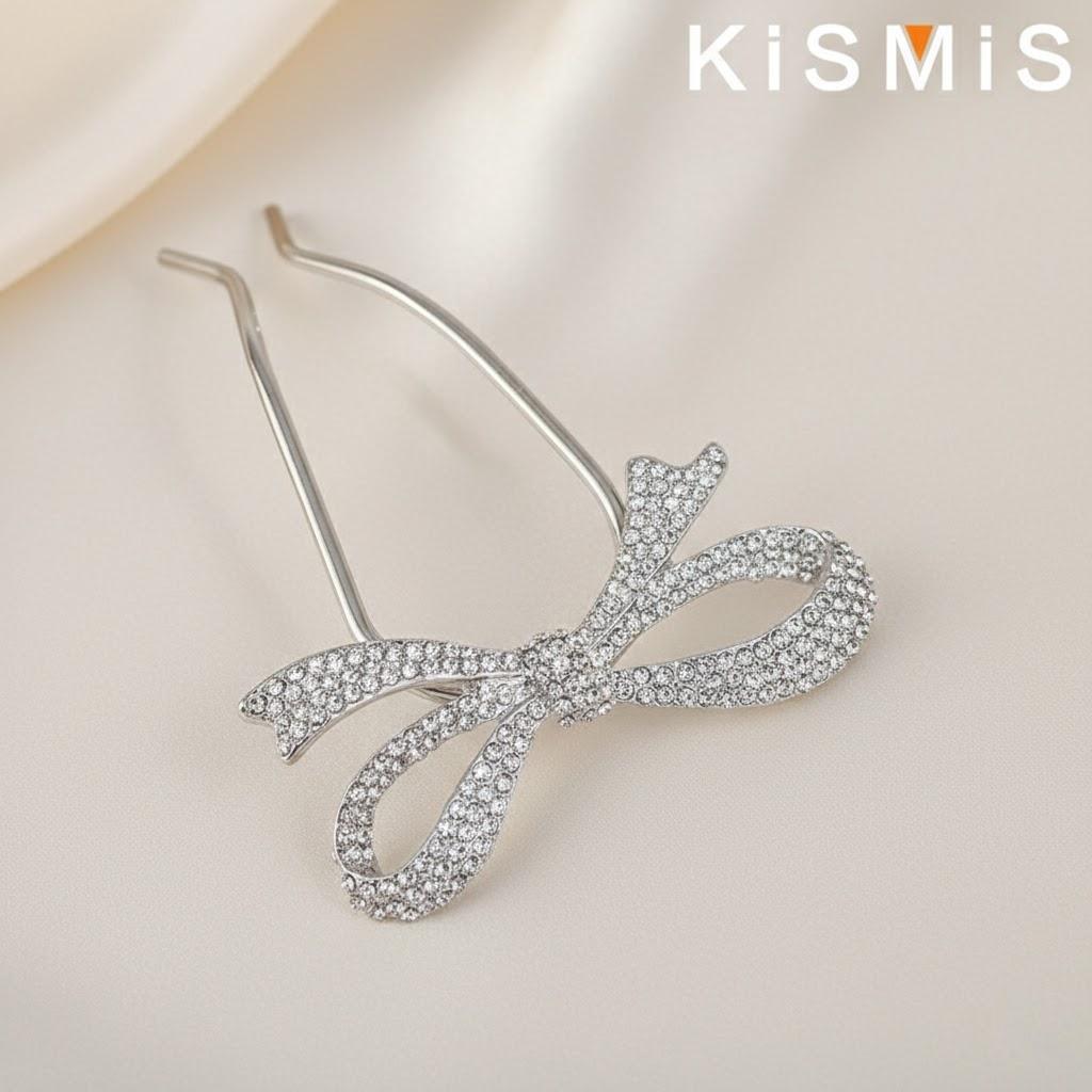 

Elegant Diamond Insert Hairpin Bowknot Hairstyle Accessory Curling Tool for Bridal Wedding серебряный