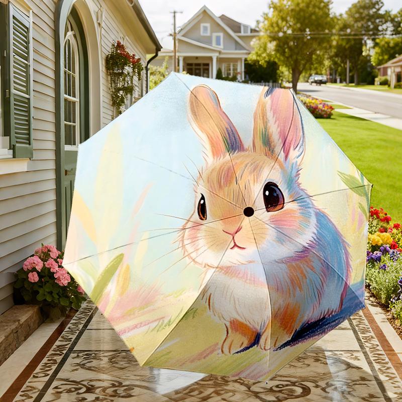 Adorable Bunny Perfect for Outdoor Adventures - Auto-Opening Umbrella, Lightweight and Durable Travel Accessory 071