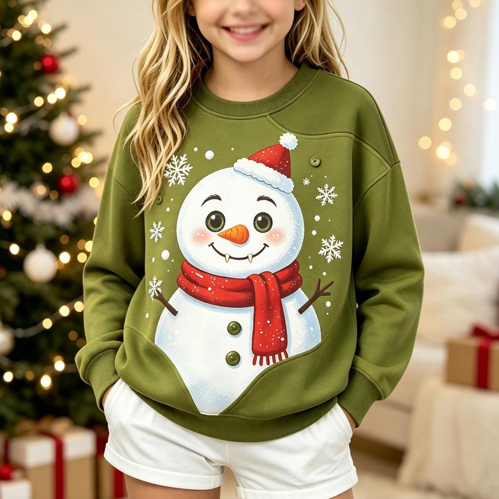 Boys Girls Kids Christmas Print Casual Comfortable Neck Long Sleeve Sweatshirt for Fall Winter