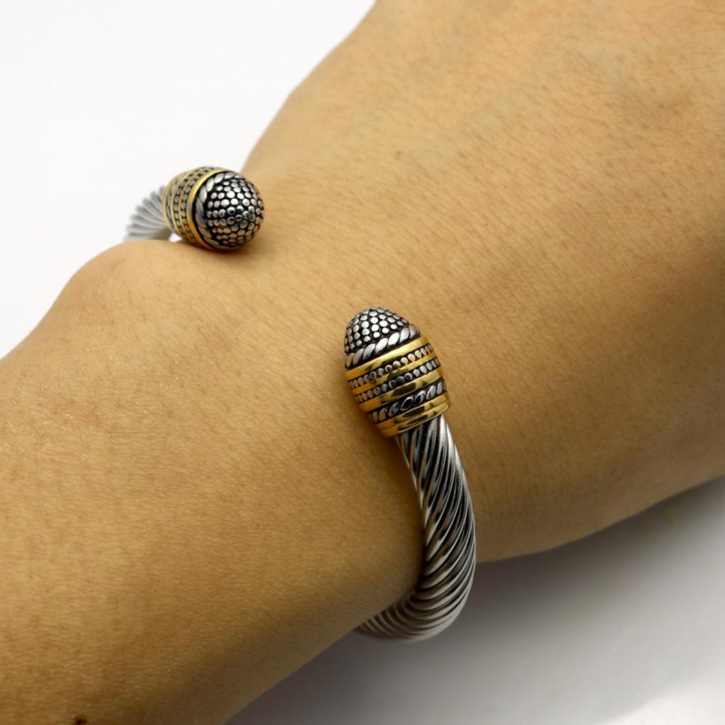 Popular Retro Trend Gold Dual Color Bracelet Creative Design Cable Bracelet Street Personality Men's Open Bracelet