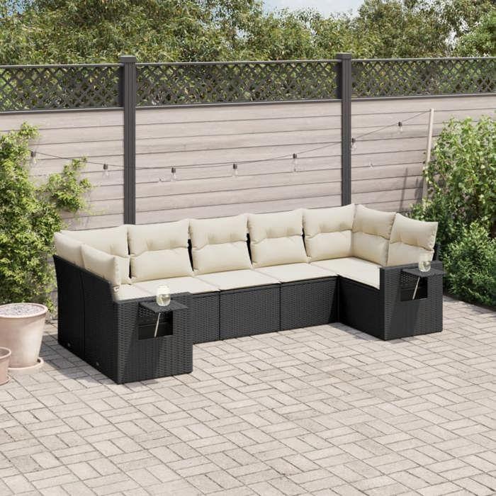 VidaXL Garden Lounge Set with Cushions 7 Pcs, Patio Sofas, Patio Furniture Set, Outdoor Furniture, Black 3220585