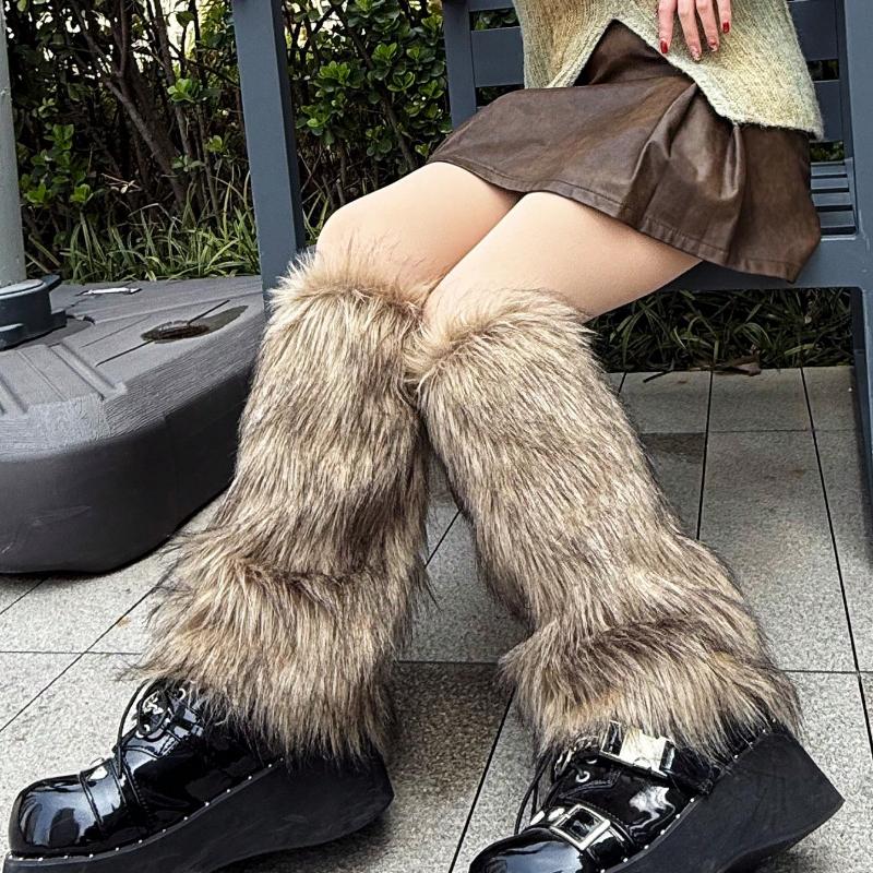 1 Pereche Maro Culoare Solidă Jambiere din Blană Faux, Stil Y2K, Toate Sezoanele
