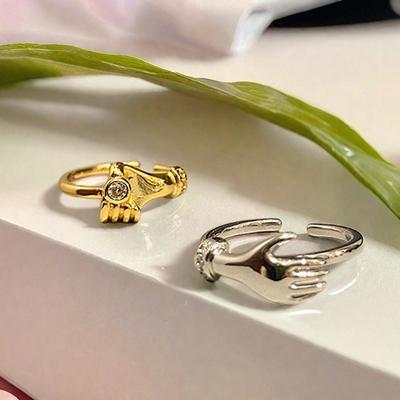 Einfacher Händchenhaltender Offener Ring Nische High-End Paar Umarmung Handring