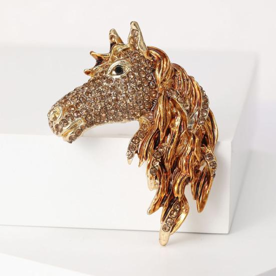 Horse Head Brooch Sparkling Alloy Animal Lapel Pin Rhinestone Inlaid Horse Brooch Clothes Accessory for Men Women Horse Lover Gift