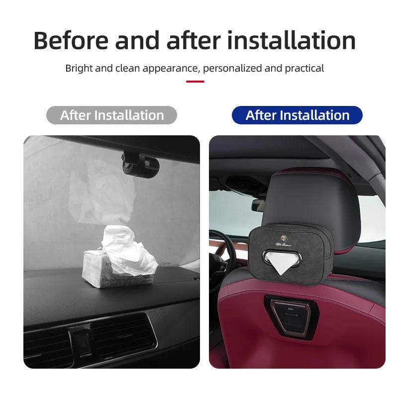 Car Stickers For Alfa Romeo Car Tissue Box Leather Seat Back Hanging Napkins Paper Towel Bag For Alfa Romeo 159 Giulietta Giulia