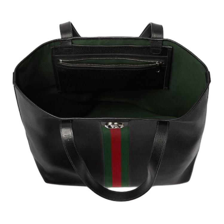 Gucci Ophidia Web Detail Double G Logo Soft Leather Tote Bag Men Tote Bags Black 834463-AAE1A-1042