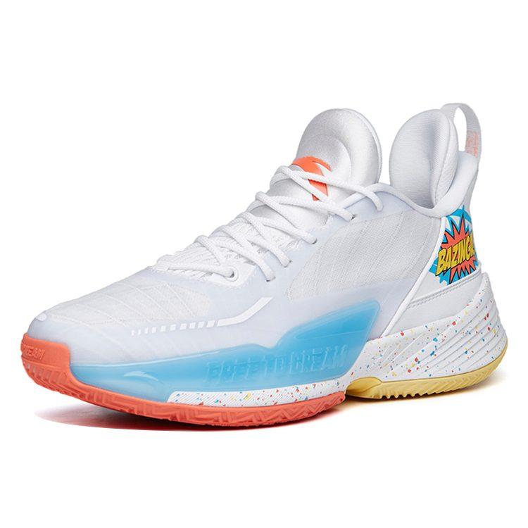 Anta Light Horseman 3 Cushioning Slip Resistant Mid top Basketball Shoes Men's White Blue 112221608-4