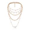 Simple Special-Shaped Imitation Pearl Chain Necklace, Temperament Round Bead Fringe Multi-Layer Geometric Necklace