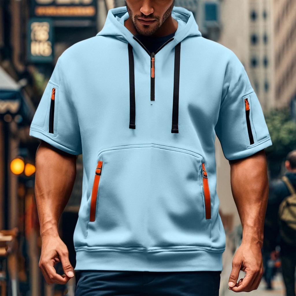 Men's Short-sleeved Casual Hooded Short-sleeved Pullover