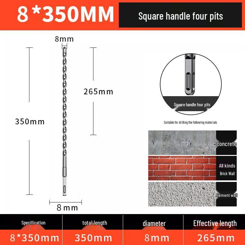 Blue Sheng High-Impact Hammer Drill Bit, Round/Square Shank for Concrete Wall Penetration, Electric Hammer, High Hardness