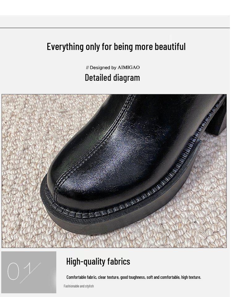 Women's Fleece-Lined Over-the-Knee Cotton Boots with Chunky High Heels and Furry Slimming High-Shaft Design