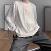 Men Fall Spring Top Water Wave Texture Round Neck Long Sleeve Oversized Solid Color Loose Pullover Hip Hop Streetwear Mid Length Men Soft T-shirt