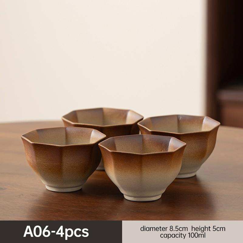 4 Piece Kung Fu Tea Cup Retro Earthenware Rough Pottery Stoneware Master Tea Set Cooking Tea Cups Pottery Gift