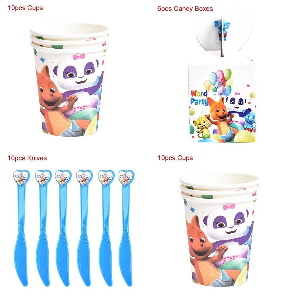 Complete Word Party Themed Party Supplies For Fun Kids Birthday Celebrations Including Plates Cups And Cake Toppers