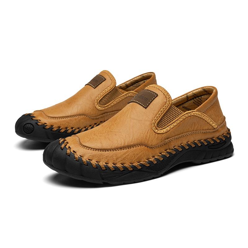 Men's Casual Fashion Shoes Slip-on Leather Shoes Hand-stitched Casual Walking Shoes Loafers Breathable Driving 38-48