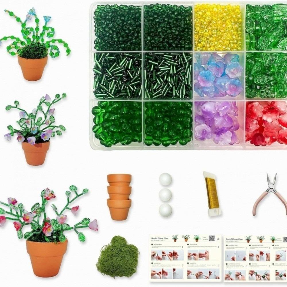 with Pots Tools Potted Plants Beads Green Glass Beaded Plant Set  Home Desk Decor