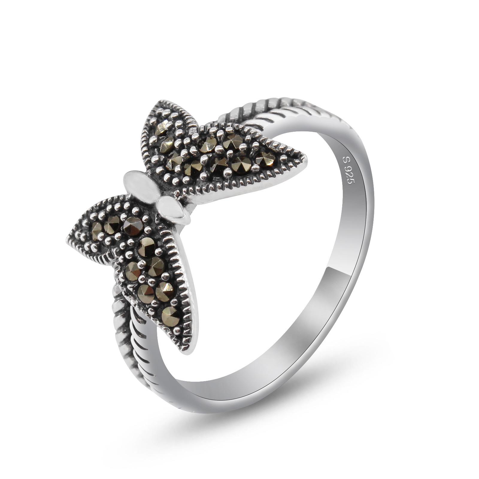 

Женское кольцо «Бабочка» из стерлингового серебра: Китайский стиль, Марказитовые акценты Size 12