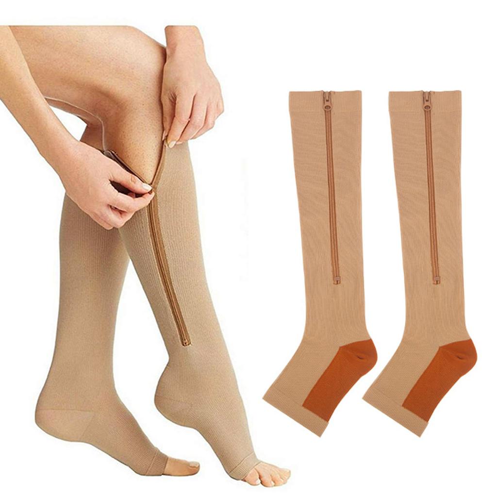 2 Pairs Sports Pressure Stockings Compression Zipper Stockings Long Leg Stretch Socks LXL