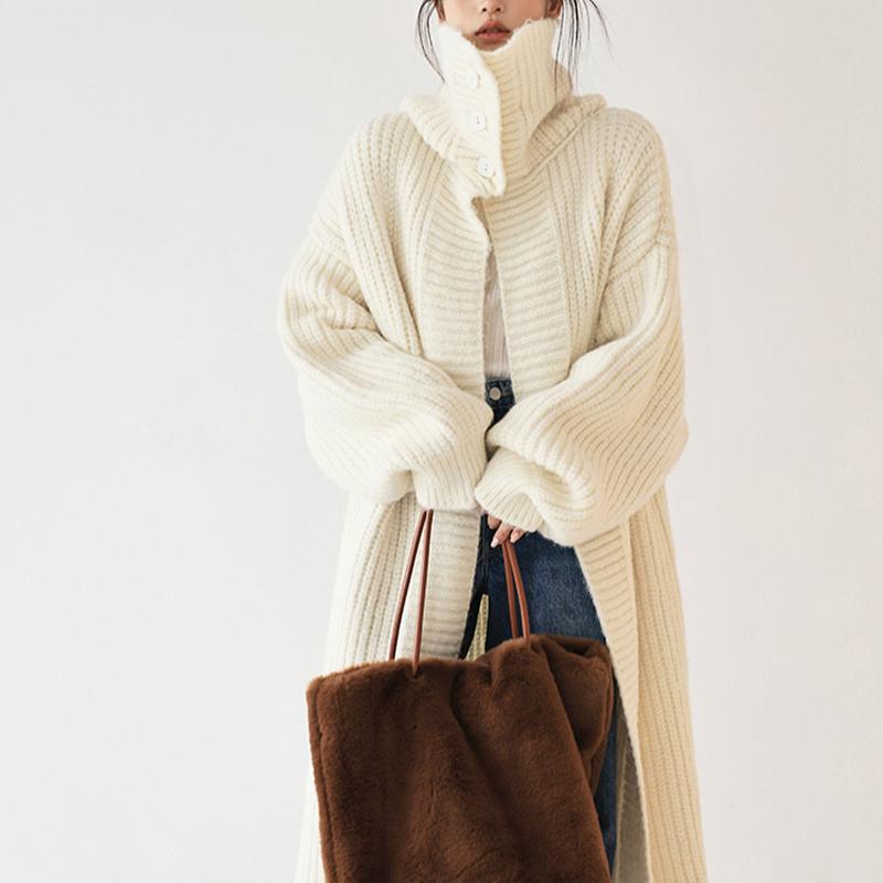 Herbst Frühling Cardigan Mäntel Damen Unifarben Langarm Locker Vintage Gestrickt Sanft Knöchellang Temperament Damen Streetwear
