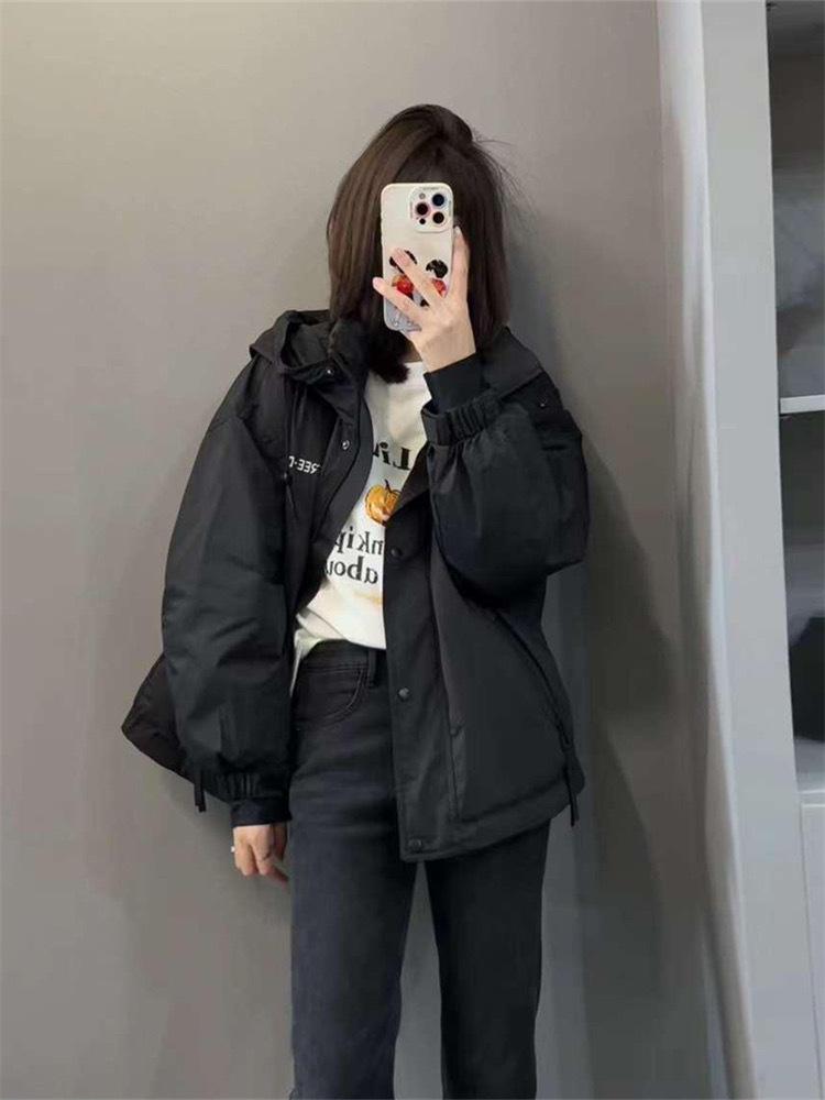 

Design sense cotton hooded jacket women s 2025 autumn and winter new loose casual windproof thickened cotton coat S чёрный