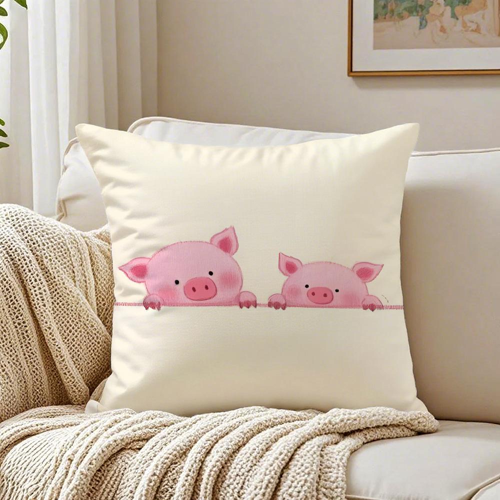 Pretty Elegant Cartoon Cute Pink Pig Cushion Cover Linen Pillowcase Soft  for Sofa Bed Home Room Decor