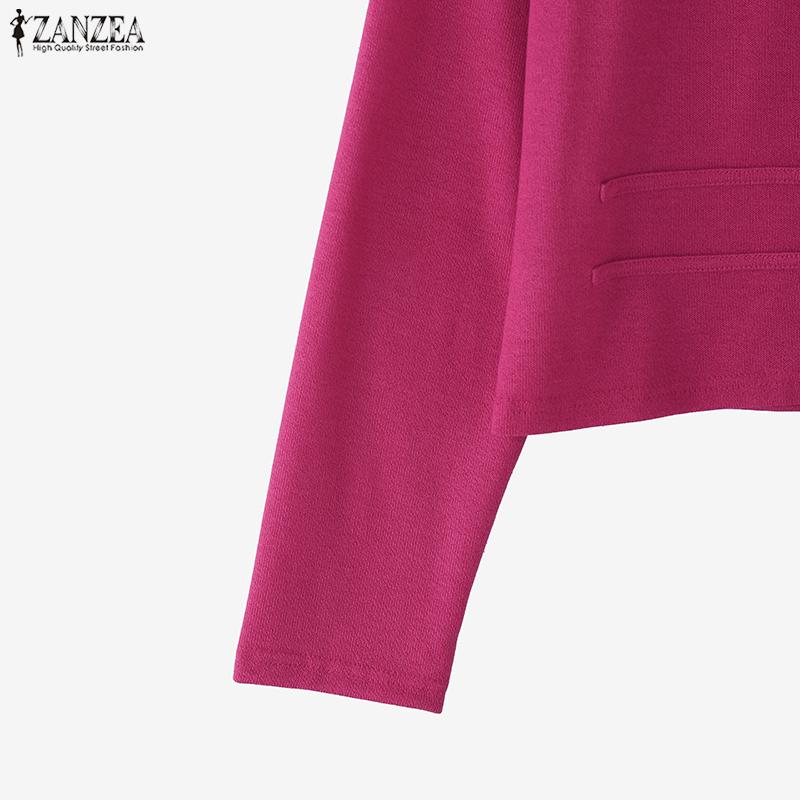 ZANZEA Kvinner uformell rund hals ensfarget langermet bluse