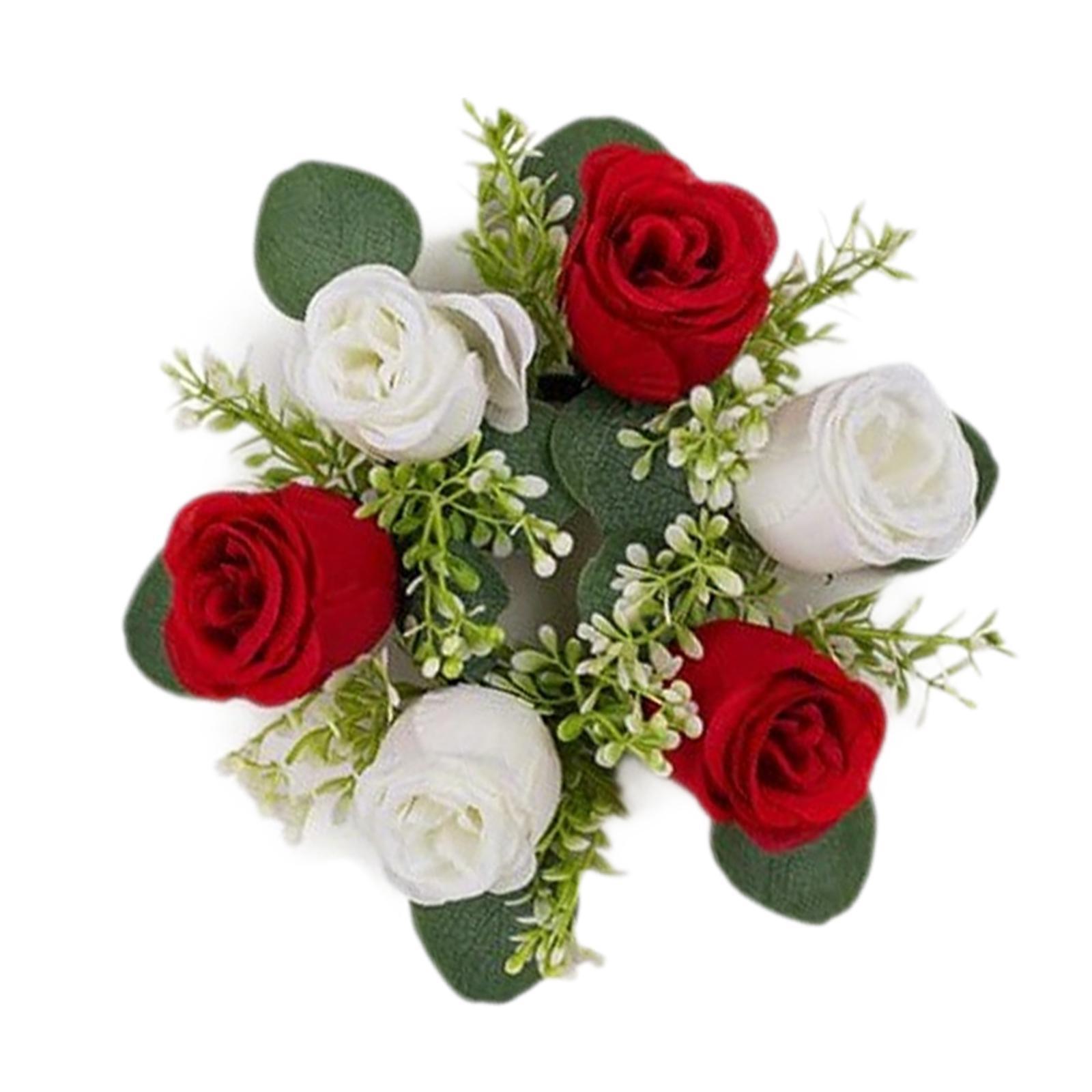 

Artificial Floral Candle Wreath Small Rose Wreath Candle Holder for Valentine Day Dinner Wedding Party Decoration червоний