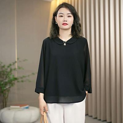 Large Size Mom Outfit Loose Tencel Chiffon Shirt for Middle-aged and Elderly People Slim Looking Doll Collar Wide Wife Top