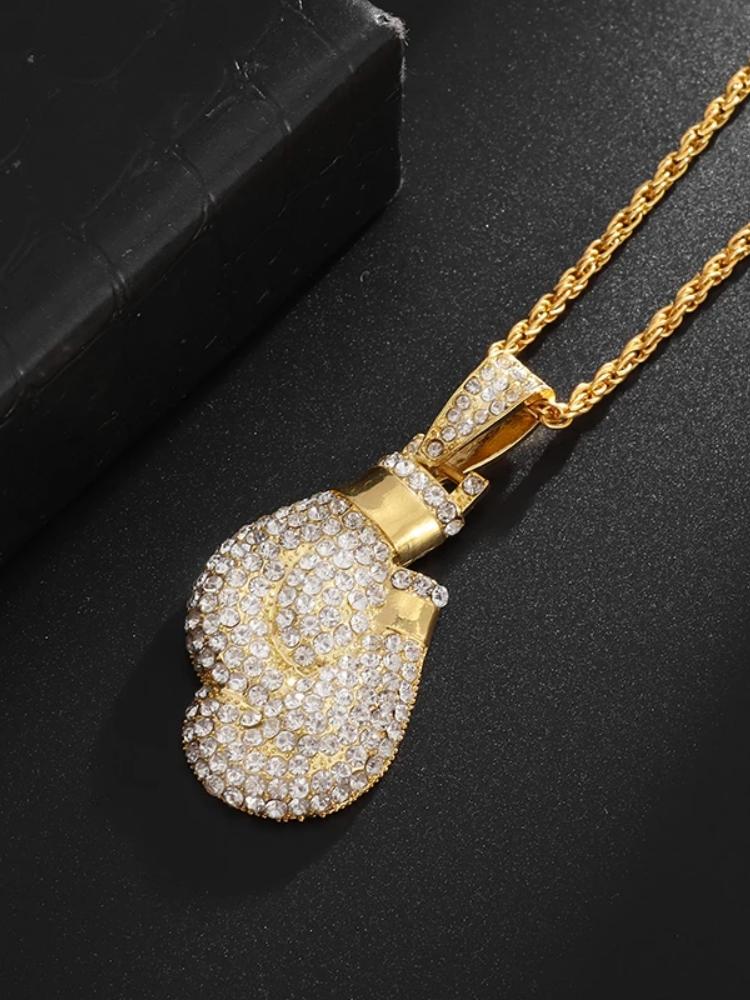 Collana Ciondolo Guantone da Boxe in Zircone Lucido Raffinato per Uomo Donna Moda Accessori per Feste Regalo Commemorativo Competizione