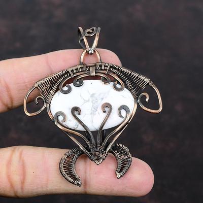 Pendentif Howlite Cuivre Bijoux Enroulés de Fil de Cuivre Pendentif Pierre Précieuse Véritable Pendentif Tortue Bijoux Faits Main Pendentif Enroulé de Fil Cadeau Pour Elle