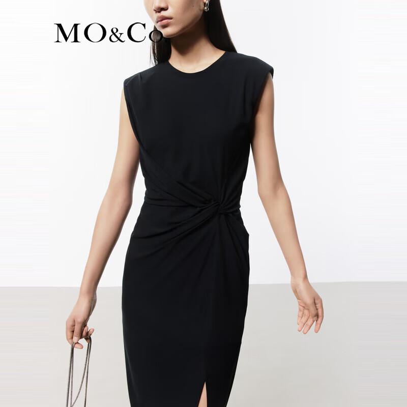 MO&Co. Sleeveless Pleated Waist Slit Dress